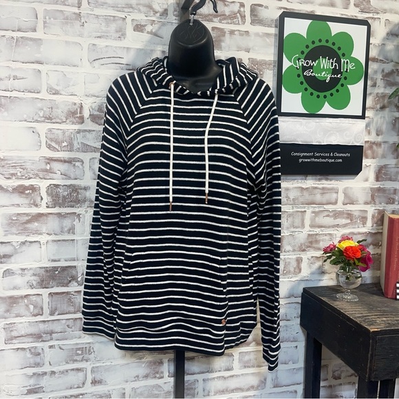 Volcom Black and White Striped Hoodie - Picture 1 of 7